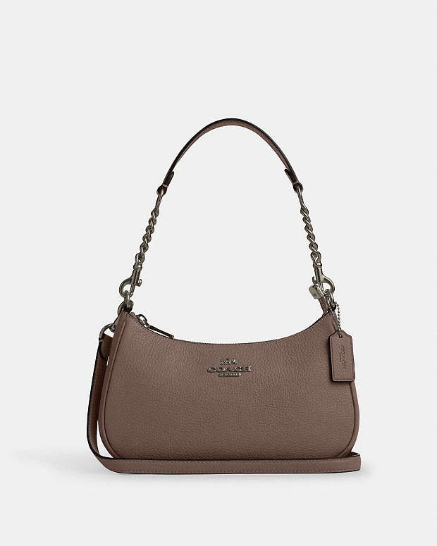 Teri Shoulder Bag Pebbled Leather-Qb-Dark Stone Pebbled Leather-Qb-Dark Stone