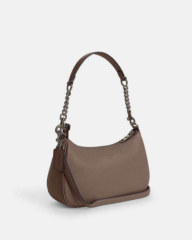 Teri Shoulder Bag Pebbled Leather-Qb-Dark Stone Pebbled Leather-Qb-Dark Stone