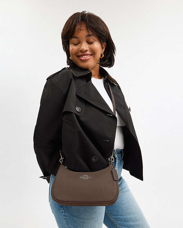 Teri Shoulder Bag Pebbled Leather-Qb-Dark Stone Pebbled Leather-Qb-Dark Stone
