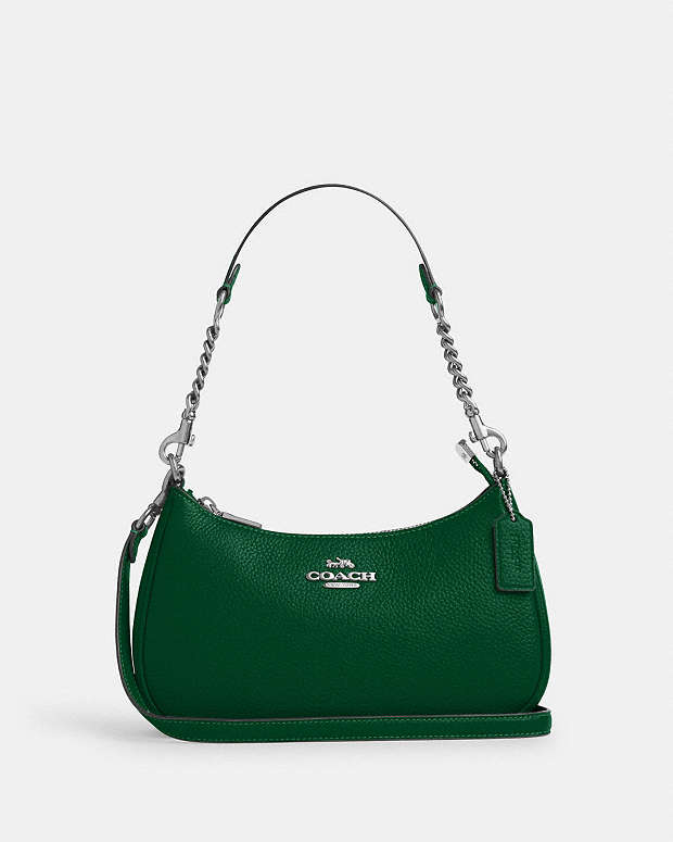 Teri Shoulder Bag Pebbled Leather-Silver-Shamrock Pebbled Leather-Silver-Shamrock