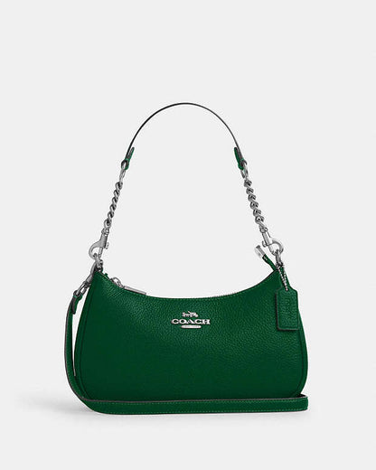 Teri Shoulder Bag Pebbled Leather-Silver-Shamrock Pebbled Leather-Silver-Shamrock