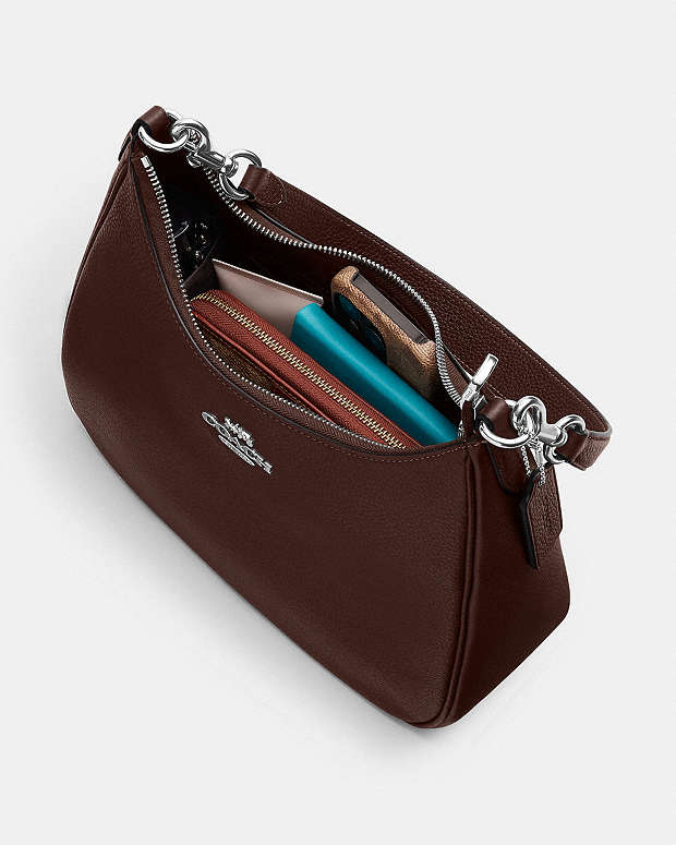 Teri Hobo Bag Pebbled Leather-Silver-Maple Pebbled Leather-Silver-Maple