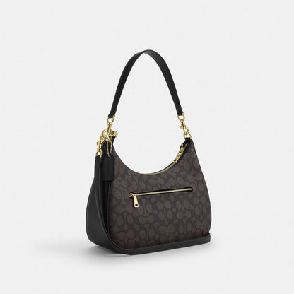 Coach Teri Hobo Bag In Signature Canvas Gold Walnut Black