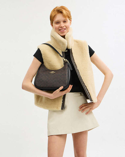 Teri Hobo Bag In Signature Canvas Signature Canvas-Gold-Walnut-Black Signature Canvas-Gold-Walnut-Black