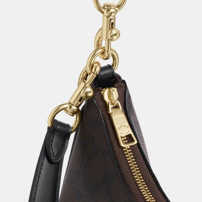 Coach Teri Hobo Bag In Signature Canvas Gold Walnut Black