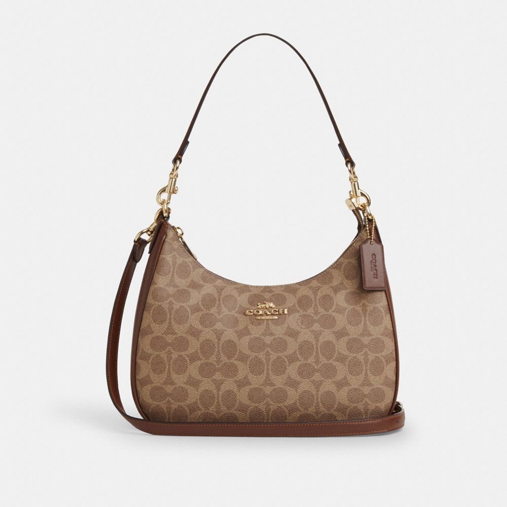 Coach Teri Hobo Bag In Signature Canvas Gold Tan Brown