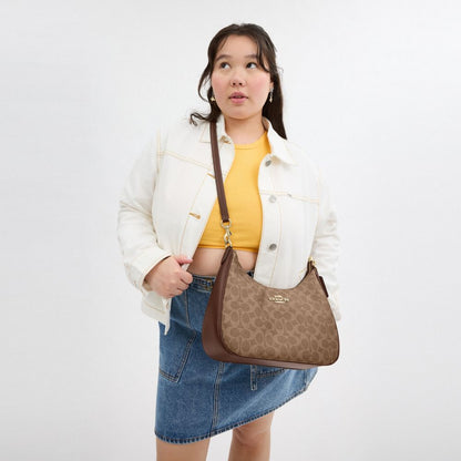 Coach Teri Hobo Bag In Signature Canvas Gold Tan Brown