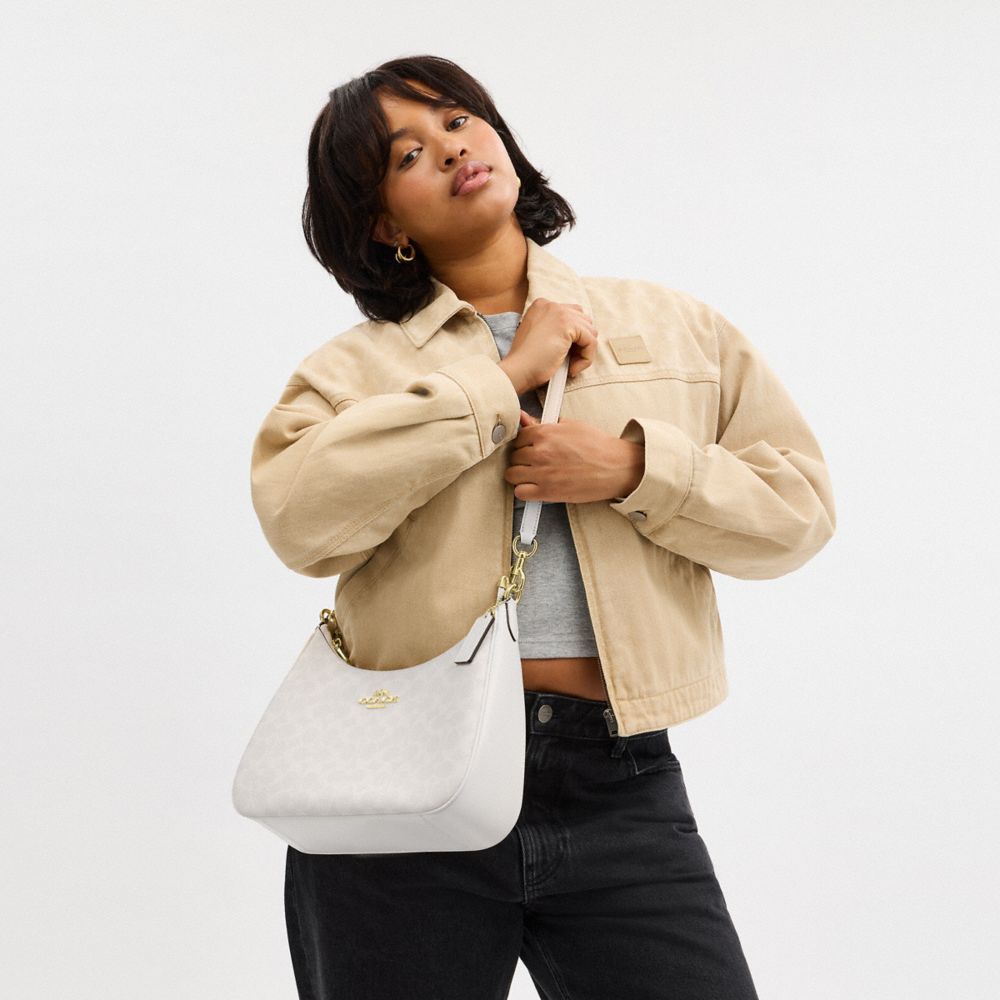 Coach Teri Hobo Bag In Signature Canvas Gold White Chalk