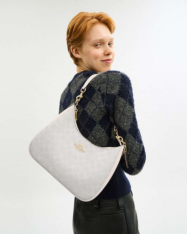 Teri Hobo Bag In Signature Canvas Signature Canvas-Gold-White-Chalk Signature Canvas-Gold-White-Chalk