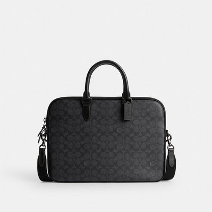 Coach Gotham Slim Briefcase In Signature Canvas Charcoal Signature
