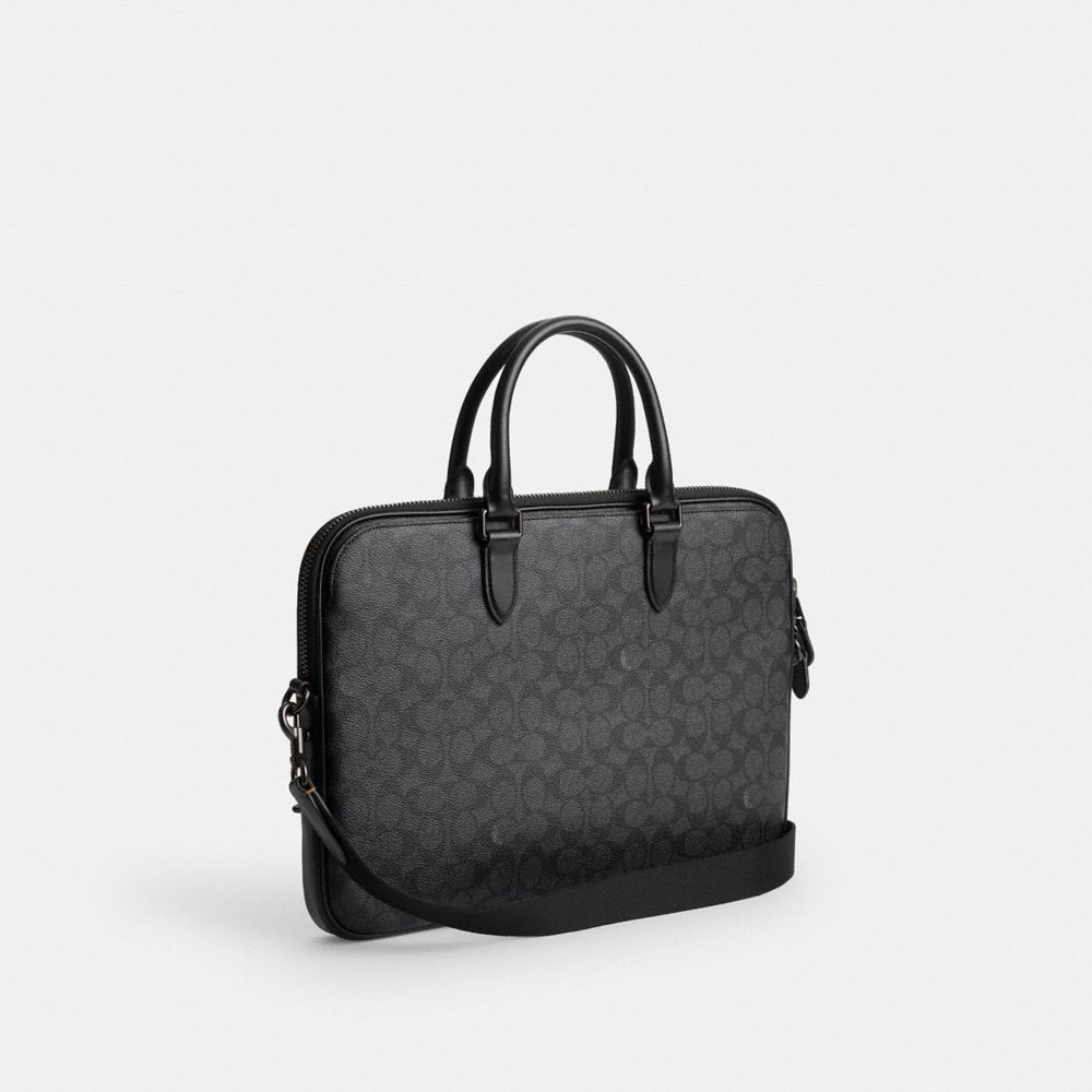 Coach Gotham Slim Briefcase In Signature Canvas Charcoal Signature