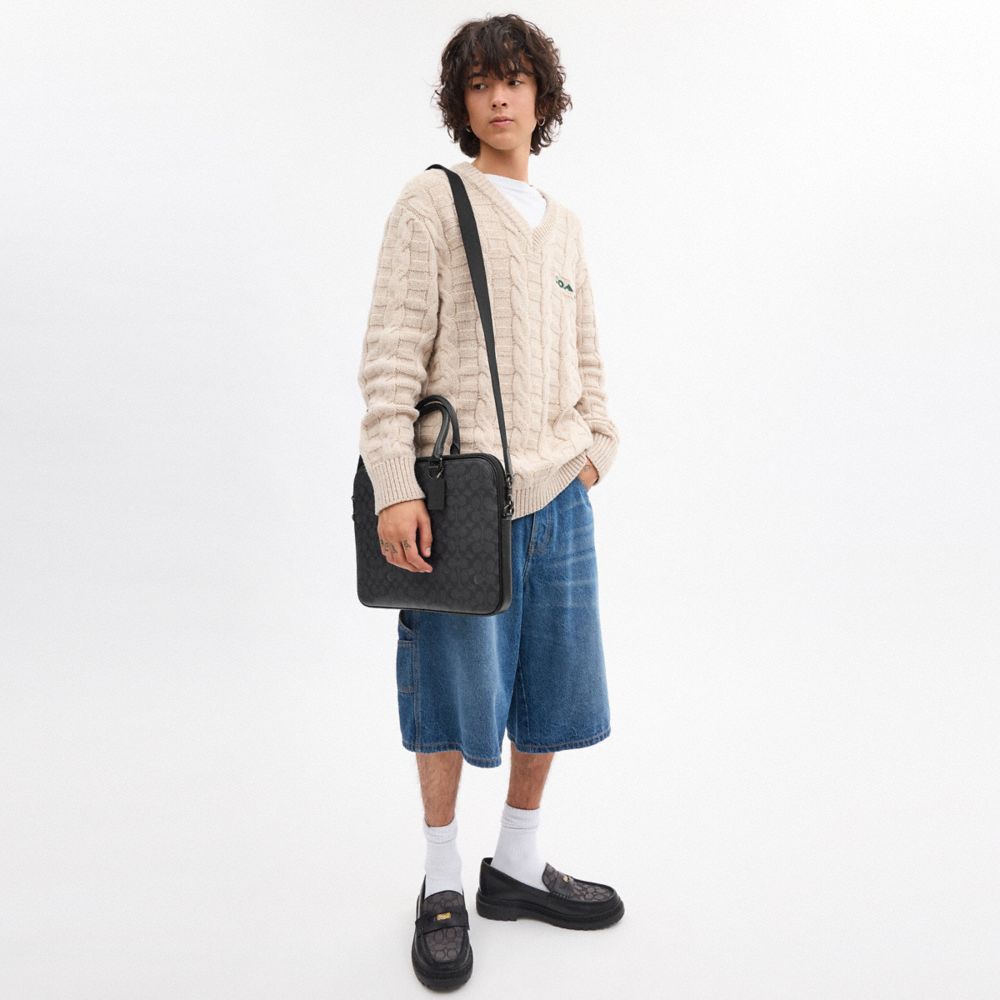 Coach Gotham Slim Briefcase In Signature Canvas Charcoal Signature