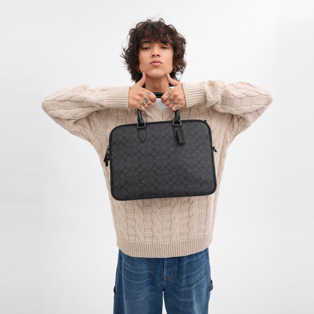 Coach Gotham Slim Briefcase In Signature Canvas Charcoal Signature