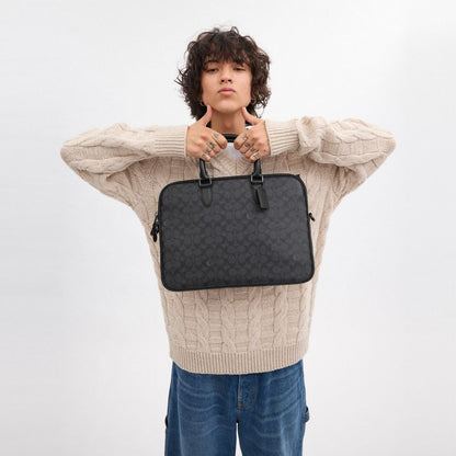 Coach Gotham Slim Briefcase In Signature Canvas Charcoal Signature