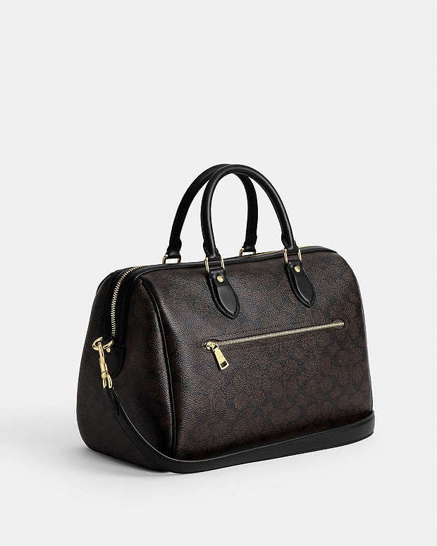 Rowan Large Satchel Bag In Signature Canvas Signature Canvas-Gold-Walnut-Black Signature Canvas-Gold-Walnut-Black