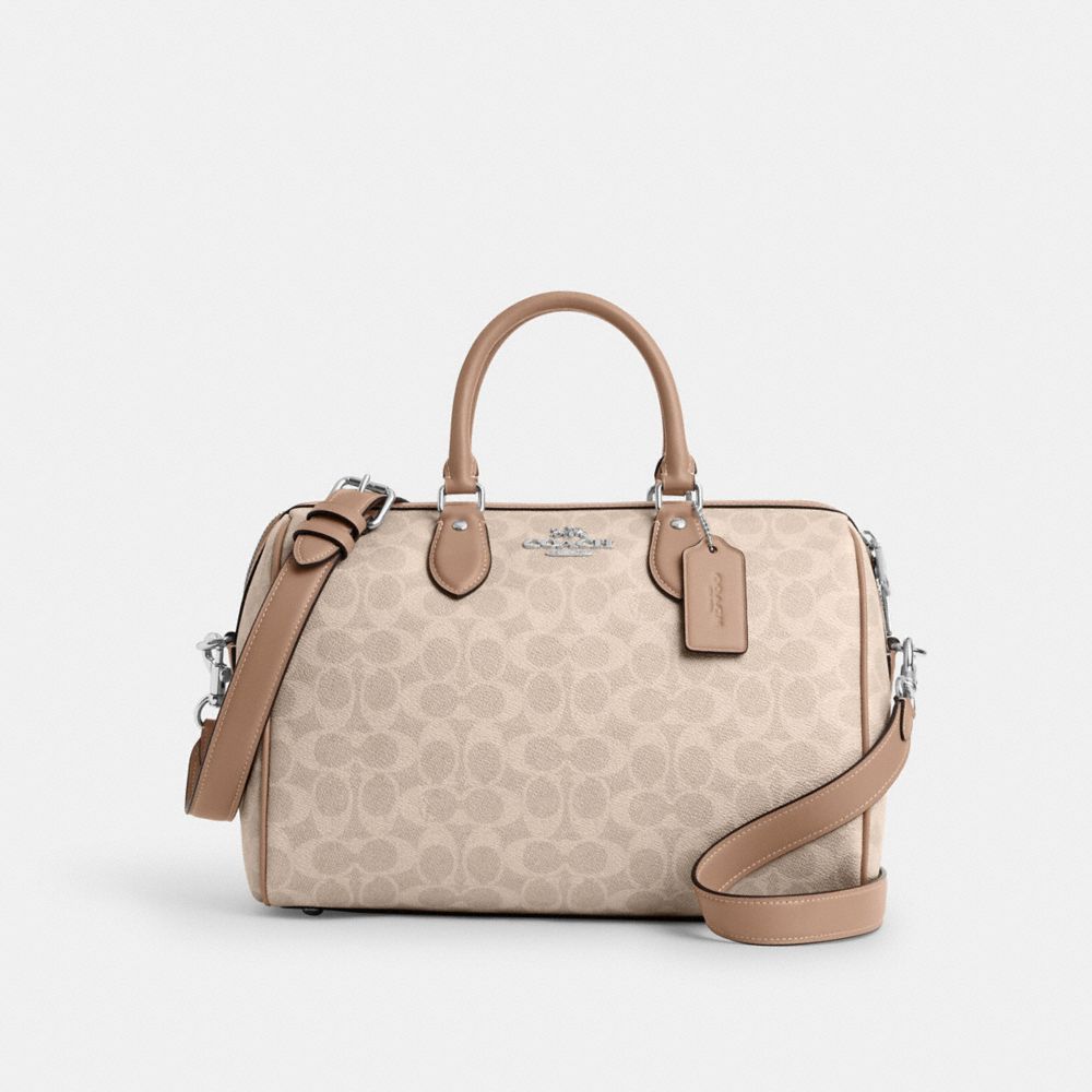 Rowan Large Satchel Bag In Signature Canvas Signature Canvas-Silver-Sand-Taupe Signature Canvas-Silver-Sand-Taupe