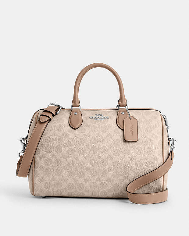 Rowan Large Satchel Bag In Signature Canvas Signature Canvas-Silver-Sand-Taupe Signature Canvas-Silver-Sand-Taupe
