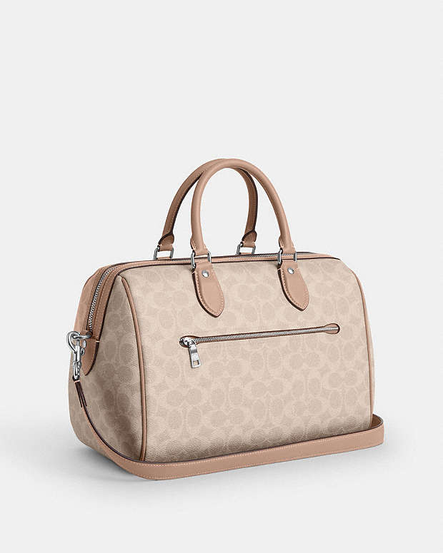 Rowan Large Satchel Bag In Signature Canvas Signature Canvas-Silver-Sand-Taupe Signature Canvas-Silver-Sand-Taupe