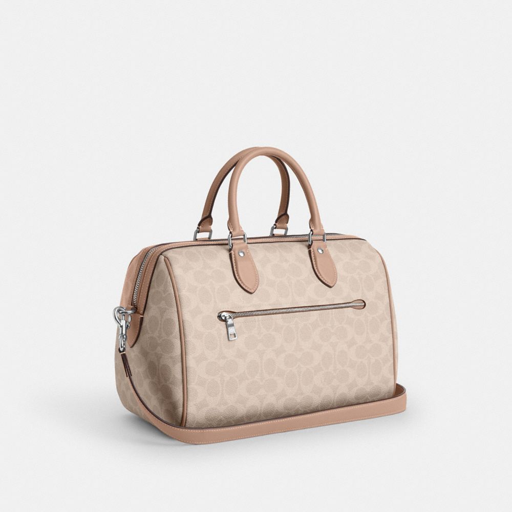 Rowan Large Satchel Bag In Signature Canvas Signature Canvas-Silver-Sand-Taupe Signature Canvas-Silver-Sand-Taupe
