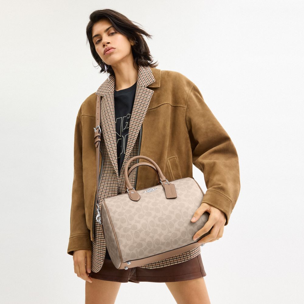 Rowan Large Satchel Bag In Signature Canvas Signature Canvas-Silver-Sand-Taupe Signature Canvas-Silver-Sand-Taupe