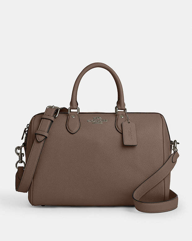 Rowan Large Satchel Bag Pebbled Leather-Qb-Dark Stone Pebbled Leather-Qb-Dark Stone