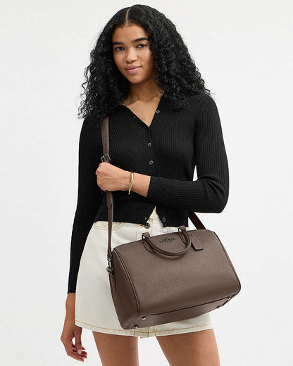 Rowan Large Satchel Bag Pebbled Leather-Qb-Dark Stone Pebbled Leather-Qb-Dark Stone