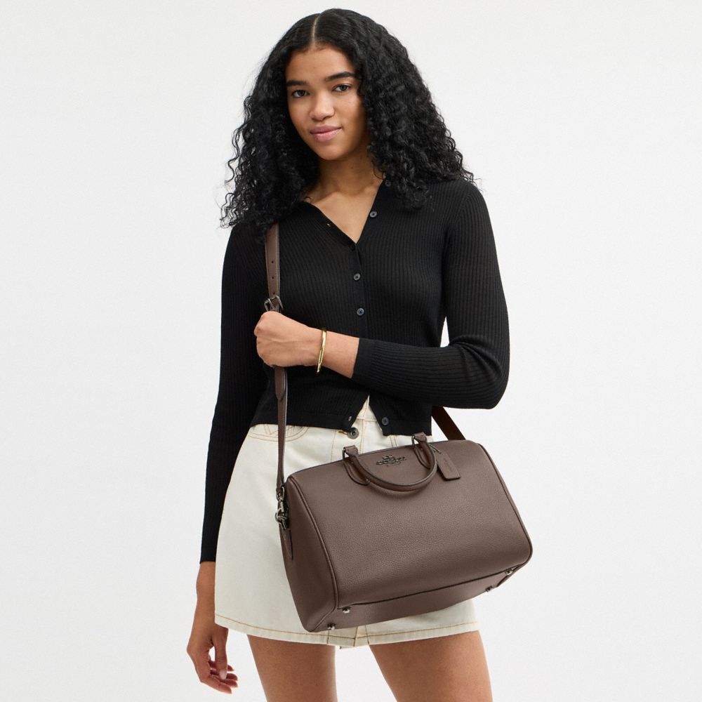 Rowan Large Satchel Bag Pebbled Leather-Qb-Dark Stone Pebbled Leather-Qb-Dark Stone