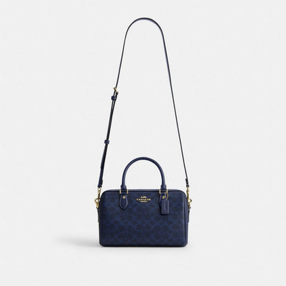 Coach Rowan Satchel Bag In Signature Canvas Gold/Navy