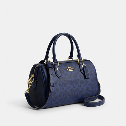 Coach Rowan Satchel Bag In Signature Canvas Gold/Navy