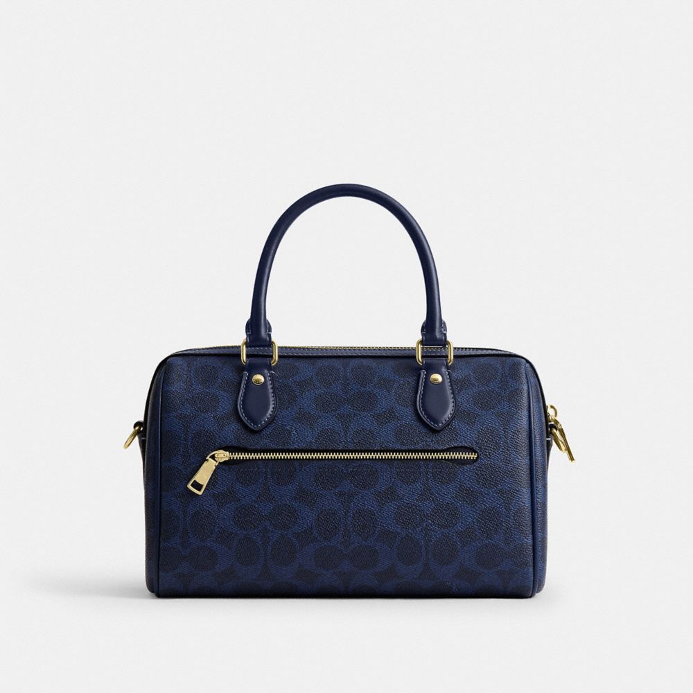 Coach Rowan Satchel Bag In Signature Canvas Gold/Navy