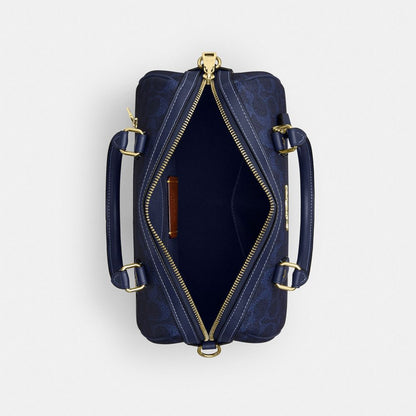 Coach Rowan Satchel Bag In Signature Canvas Gold/Navy