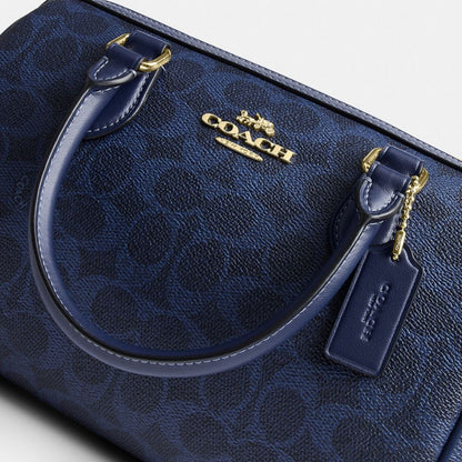 Coach Rowan Satchel Bag In Signature Canvas Gold/Navy