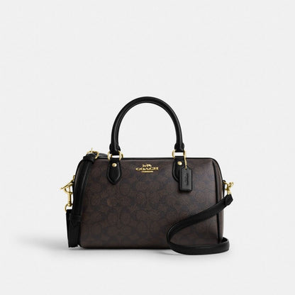 Rowan Satchel Bag In Signature Canvas Signature Canvas-Gold-Walnut-Black Signature Canvas-Gold-Walnut-Black