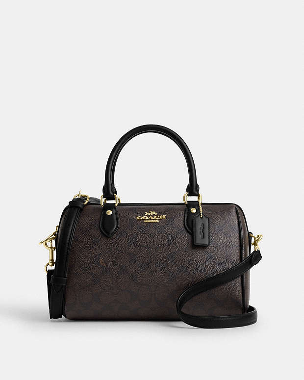 Rowan Satchel Bag In Signature Canvas Signature Canvas-Gold-Walnut-Black Signature Canvas-Gold-Walnut-Black
