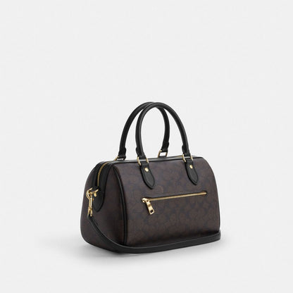 Rowan Satchel Bag In Signature Canvas Signature Canvas-Gold-Walnut-Black Signature Canvas-Gold-Walnut-Black