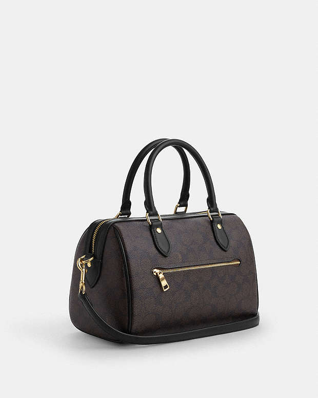 Rowan Satchel Bag In Signature Canvas Signature Canvas-Gold-Walnut-Black Signature Canvas-Gold-Walnut-Black
