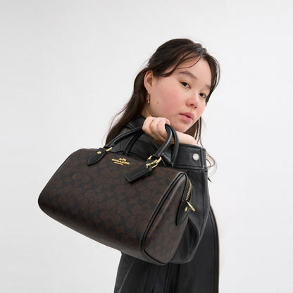 Rowan Satchel Bag In Signature Canvas Signature Canvas-Gold-Walnut-Black Signature Canvas-Gold-Walnut-Black