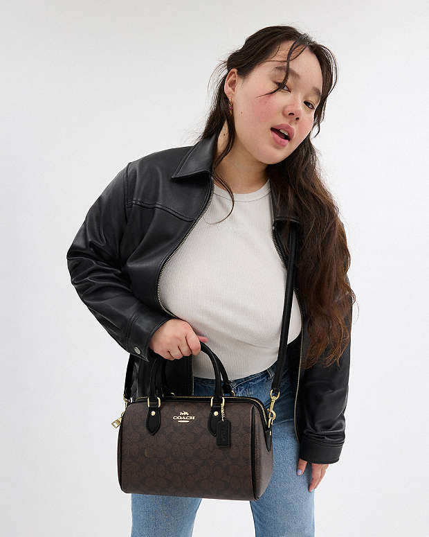 Rowan Satchel Bag In Signature Canvas Signature Canvas-Gold-Walnut-Black Signature Canvas-Gold-Walnut-Black