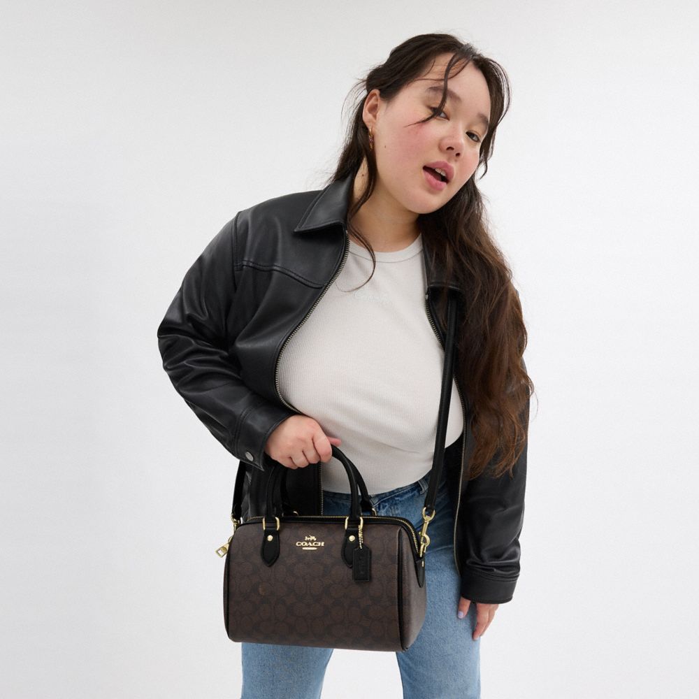 Rowan Satchel Bag In Signature Canvas Signature Canvas-Gold-Walnut-Black Signature Canvas-Gold-Walnut-Black