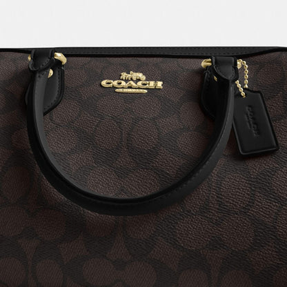 Coach Rowan Satchel Bag In Signature Canvas Gold Walnut Black