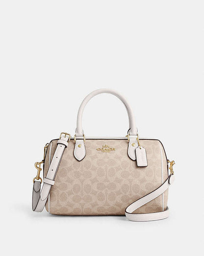 Rowan Satchel Bag In Signature Canvas Signature Canvas-Gold-Sand-Chalk Signature Canvas-Gold-Sand-Chalk