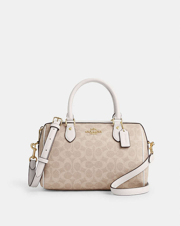 Rowan Satchel Bag In Signature Canvas Signature Canvas-Gold-Sand-Chalk Signature Canvas-Gold-Sand-Chalk