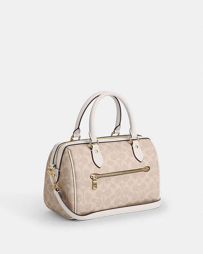 Rowan Satchel Bag In Signature Canvas Signature Canvas-Gold-Sand-Chalk Signature Canvas-Gold-Sand-Chalk
