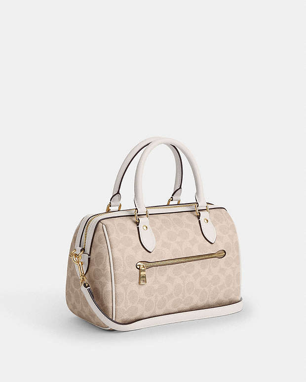 Rowan Satchel Bag In Signature Canvas Signature Canvas-Gold-Sand-Chalk Signature Canvas-Gold-Sand-Chalk