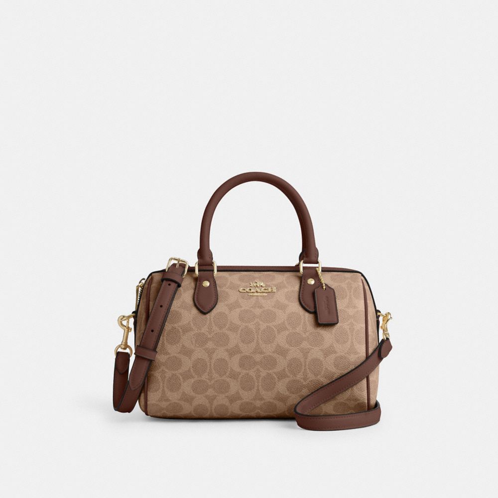 Coach Rowan Satchel Bag In Signature Canvas Gold Tan Brown