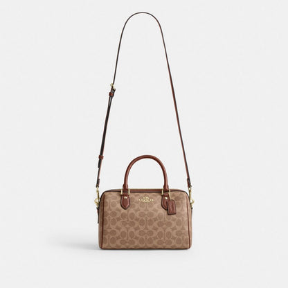 Coach Rowan Satchel Bag In Signature Canvas Gold Tan Brown