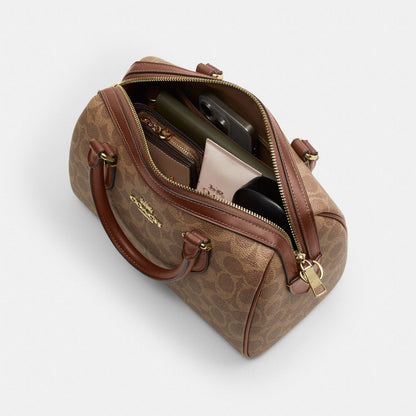 Coach Rowan Satchel Bag In Signature Canvas Gold Tan Brown