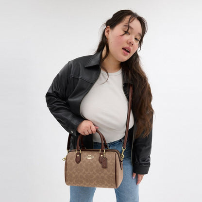 Coach Rowan Satchel Bag In Signature Canvas Gold Tan Brown