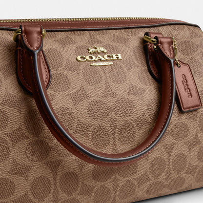 Coach Rowan Satchel Bag In Signature Canvas Gold Tan Brown