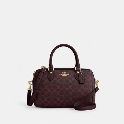 Coach Rowan Satchel Bag In Signature Canvas Gold/Black Currant Multi